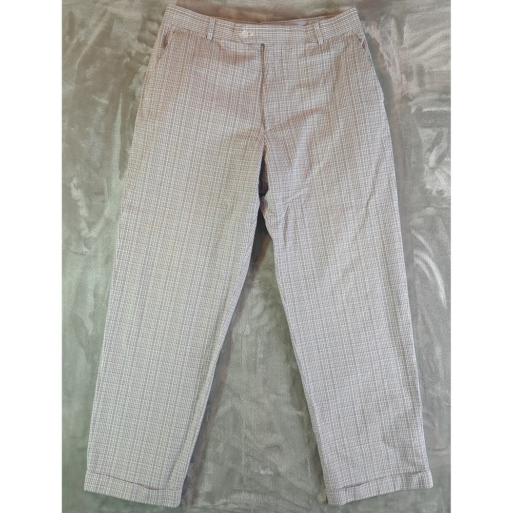 Grant Thomas Mens Plaid Cotton Chinos Golf 34x30 Cuffed High Rise Blue Vintage